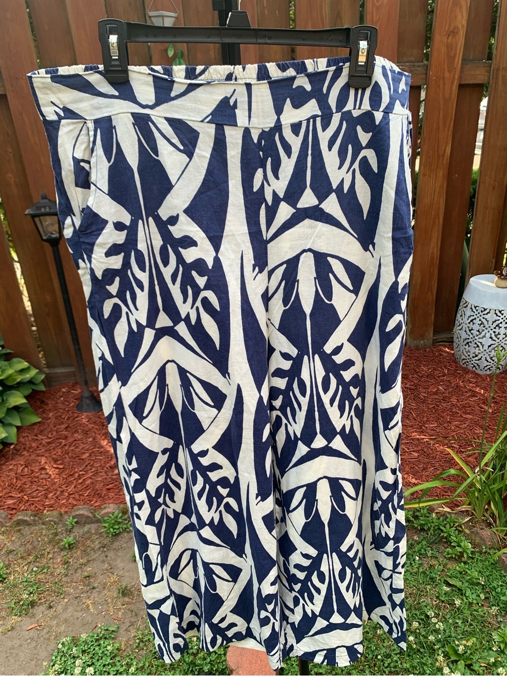 Rachel Zoe Indigo and White Printed Maxi Wide Leg Pants
